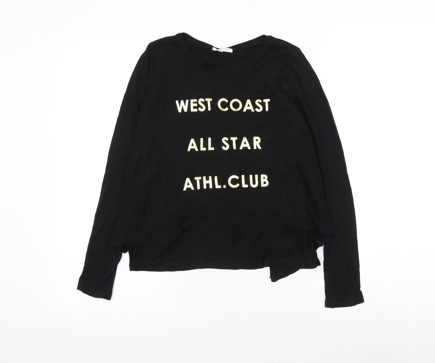 H&M Girls Black Viscose Basic Blouse Size 11-12 Years Round Neck Pullover - West Coast Slogan
