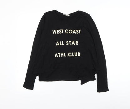 H&M Girls Black Viscose Basic Blouse Size 11-12 Years Round Neck Pullover - West Coast Slogan