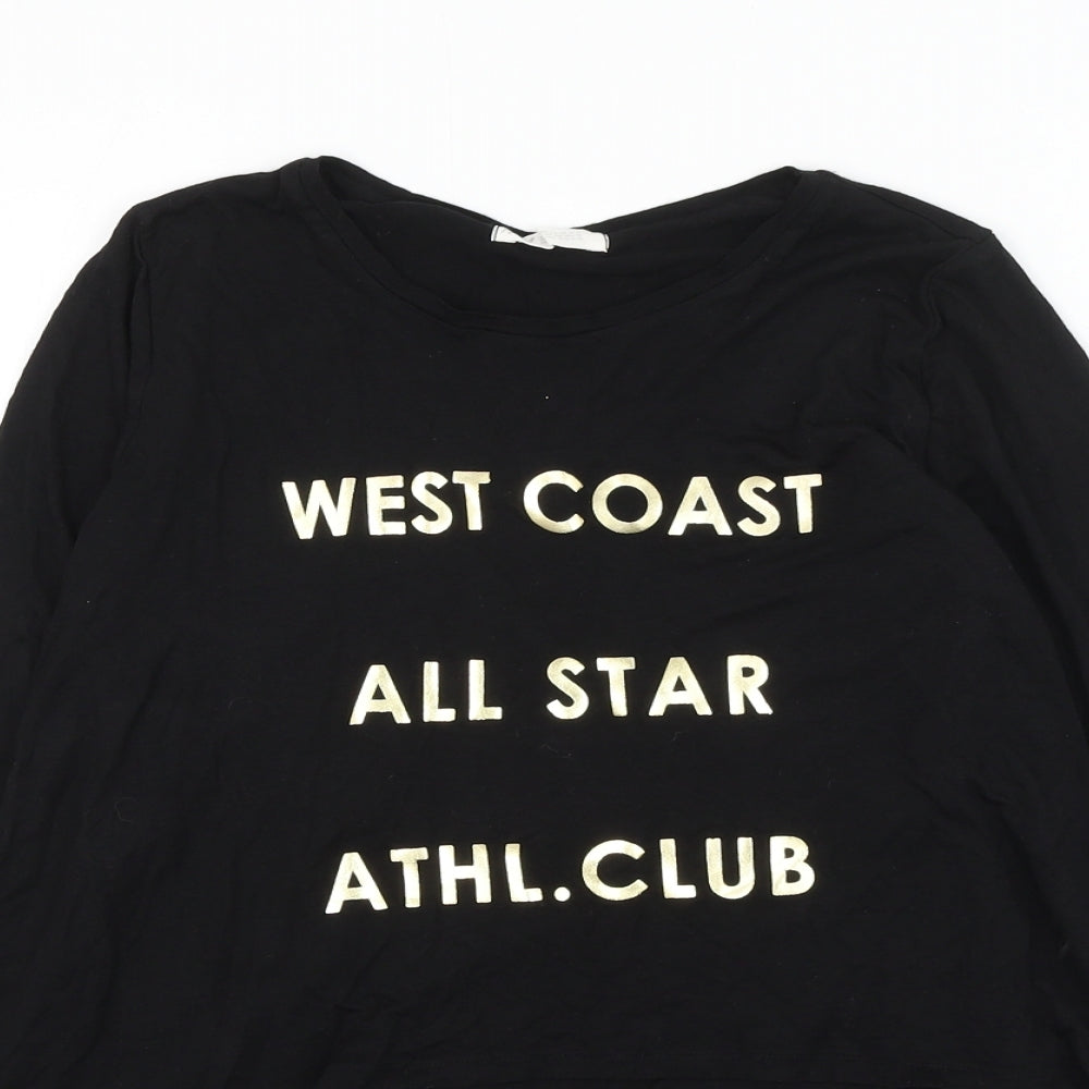 H&M Girls Black Viscose Basic Blouse Size 11-12 Years Round Neck Pullover - West Coast Slogan