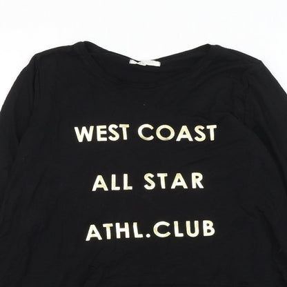 H&M Girls Black Viscose Basic Blouse Size 11-12 Years Round Neck Pullover - West Coast Slogan