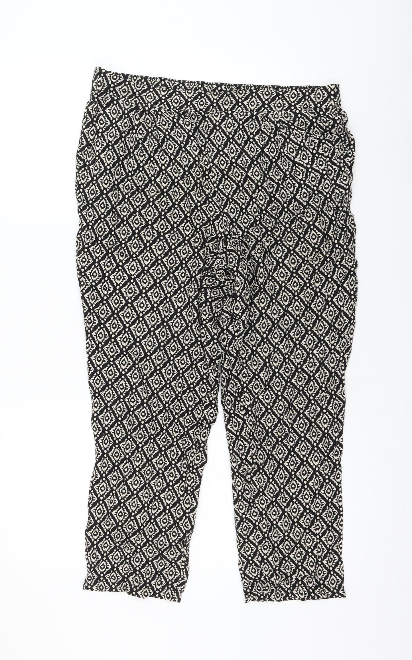 prew Womens Black Geometric Viscose Capri Trousers Size 32 in L22 in Regular