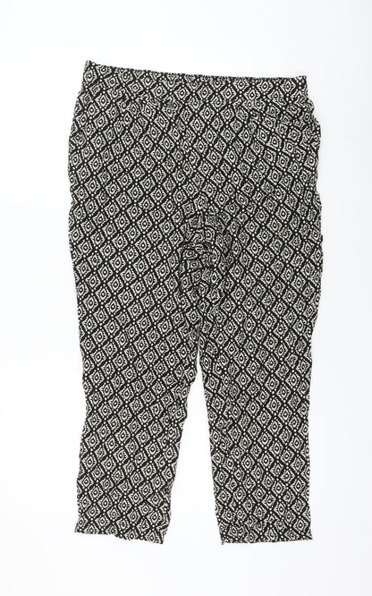 prew Womens Black Geometric Viscose Capri Trousers Size 32 in L22 in Regular