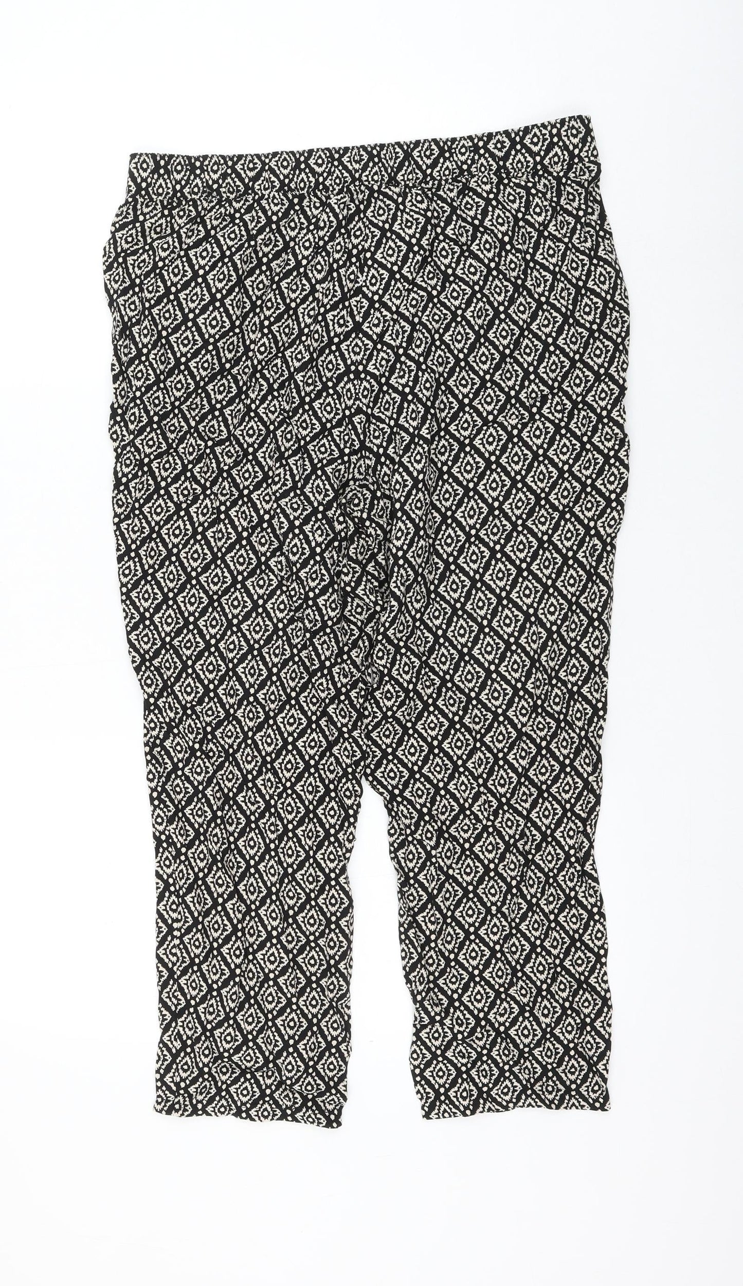 prew Womens Black Geometric Viscose Capri Trousers Size 32 in L22 in Regular