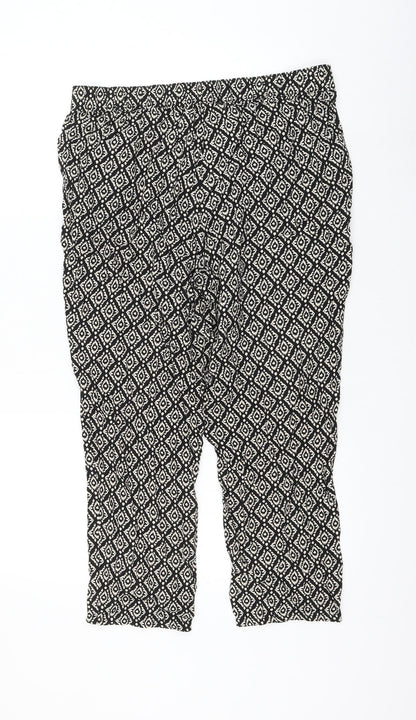 prew Womens Black Geometric Viscose Capri Trousers Size 32 in L22 in Regular