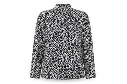 red herr Womens Black Floral Cotton Basic Blouse Size 12 Mock Neck