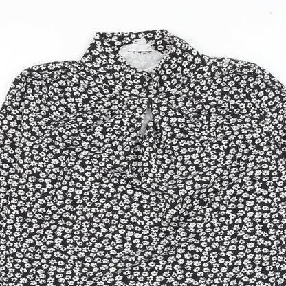 red herr Womens Black Floral Cotton Basic Blouse Size 12 Mock Neck