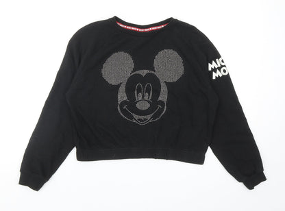 Primark Girls Black Cotton Pullover Sweatshirt Size 11-12 Years Pullover - Mickey Mouse
