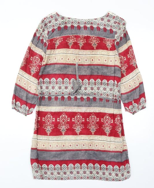 Indigo Womens Multicoloured Geometric Viscose A-Line Size 8 Scoop Neck Pullover