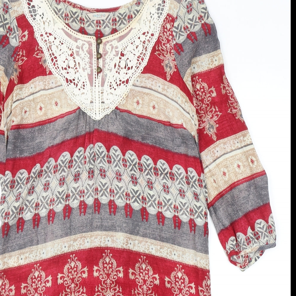 Indigo Womens Multicoloured Geometric Viscose A-Line Size 8 Scoop Neck Pullover