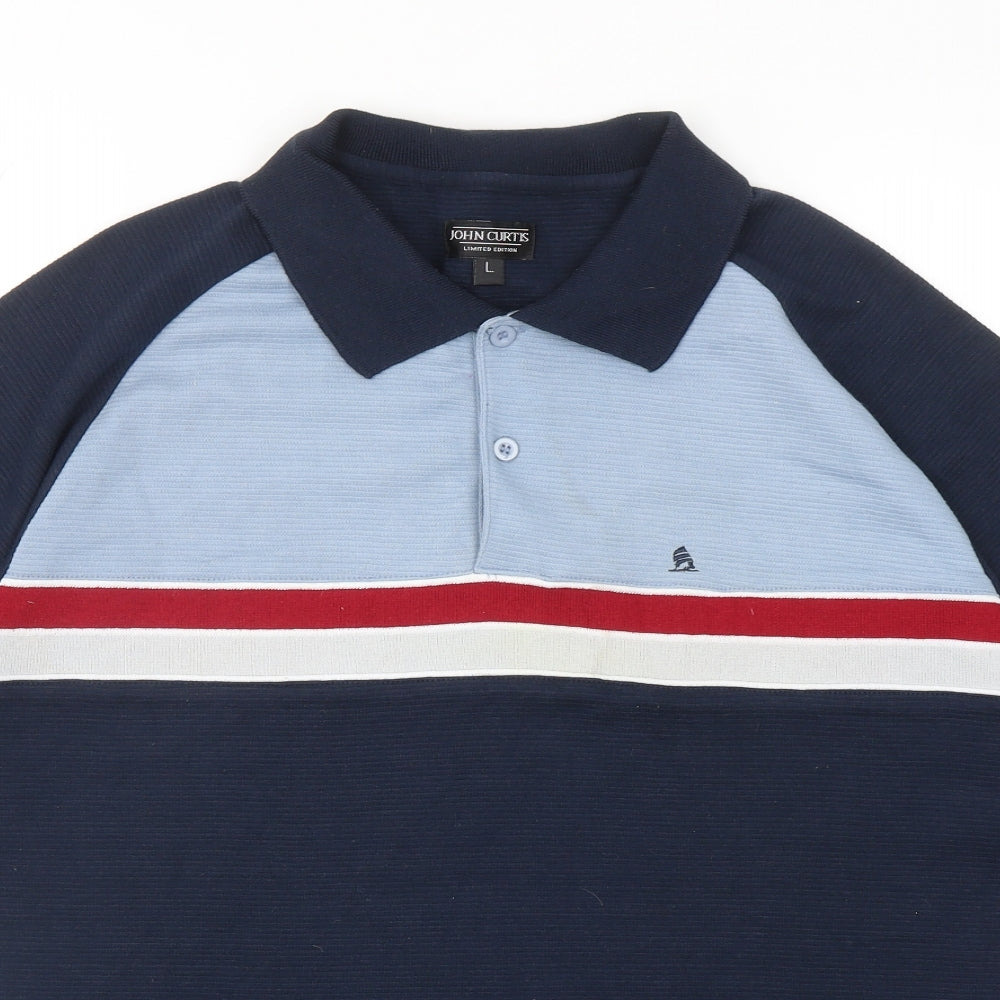 John Curtis Mens Multicoloured Colourblock Cotton Polo Size L Collared Button