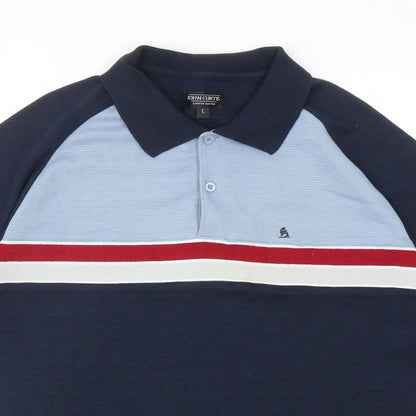 John Curtis Mens Multicoloured Colourblock Cotton Polo Size L Collared Button