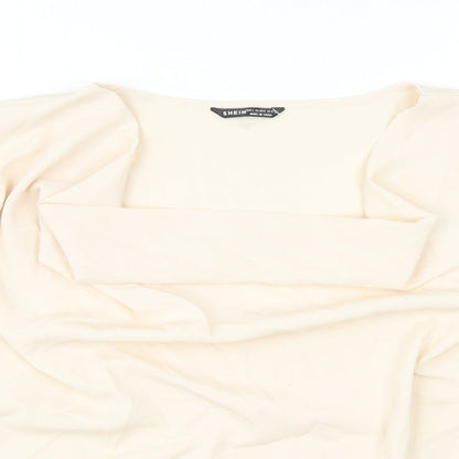 SheIn Womens Beige Polyester Basic Blouse Size L Cowl Neck