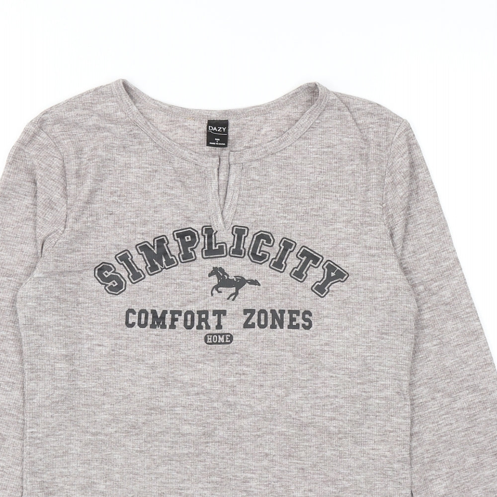 Daze Womens Grey Polyester Cropped T-Shirt Size L V-Neck - Simplicity