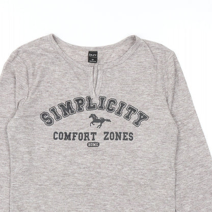 Daze Womens Grey Polyester Cropped T-Shirt Size L V-Neck - Simplicity