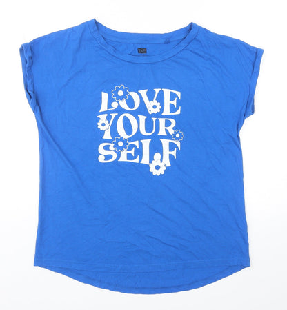 F&F Womens Blue Cotton Basic T-Shirt Size 14 Boat Neck - Love Yourself