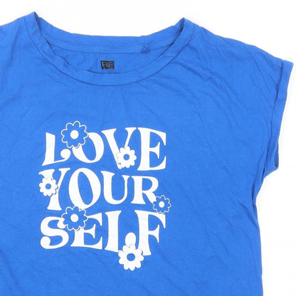 F&F Womens Blue Cotton Basic T-Shirt Size 14 Boat Neck - Love Yourself