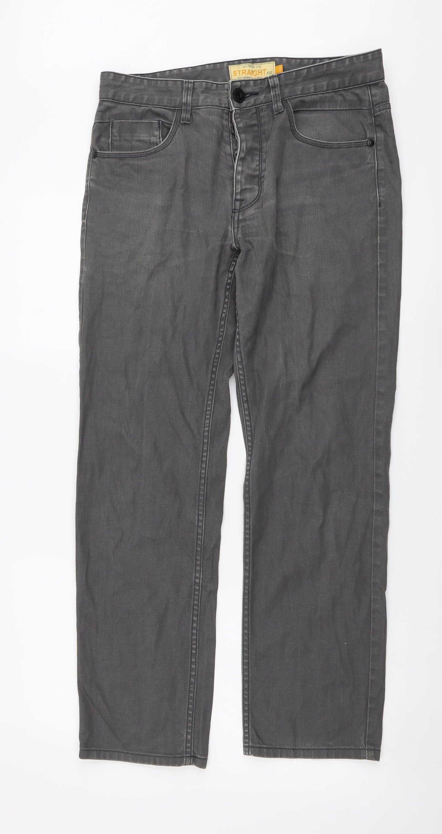 NEXT Womens Grey Cotton Straight Jeans Size 30 L29 in Slim Button