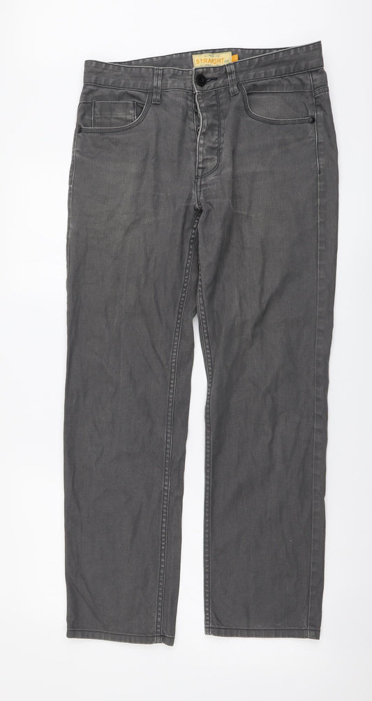 NEXT Womens Grey Cotton Straight Jeans Size 30 L29 in Slim Button