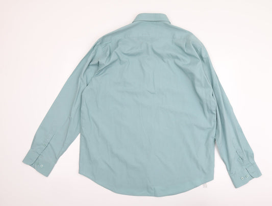 George Mens Green Polyester Button-Up Size 16 Collared Button