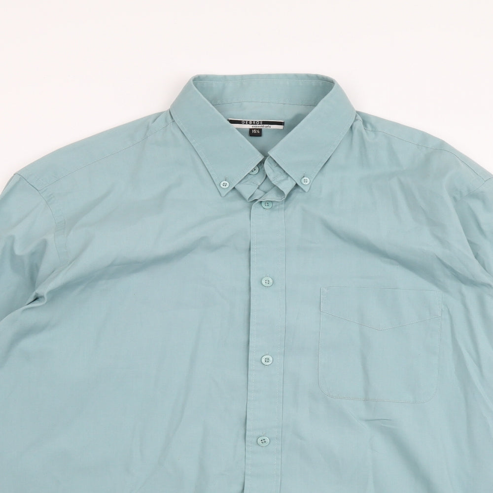 George Mens Green Polyester Button-Up Size 16 Collared Button