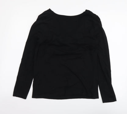 Multiply Womens Black Polyester Basic T-Shirt Size M Cowl Neck