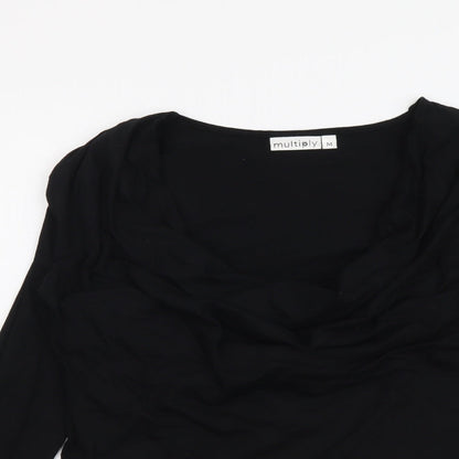 Multiply Womens Black Polyester Basic T-Shirt Size M Cowl Neck