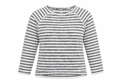 Marks and Spencer Womens Grey Striped Polyester Basic T-Shirt Size 8 Round Neck