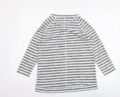 Marks and Spencer Womens Grey Striped Polyester Basic T-Shirt Size 8 Round Neck