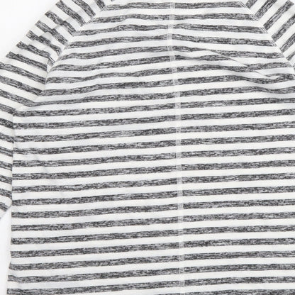 Marks and Spencer Womens Grey Striped Polyester Basic T-Shirt Size 8 Round Neck