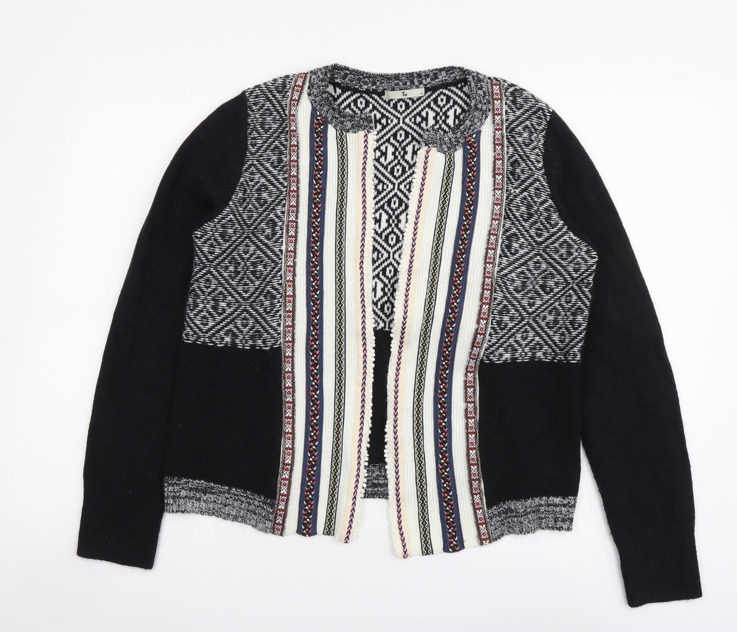 TU Womens Multicoloured V-Neck Geometric Acrylic Cardigan Jumper Size 12