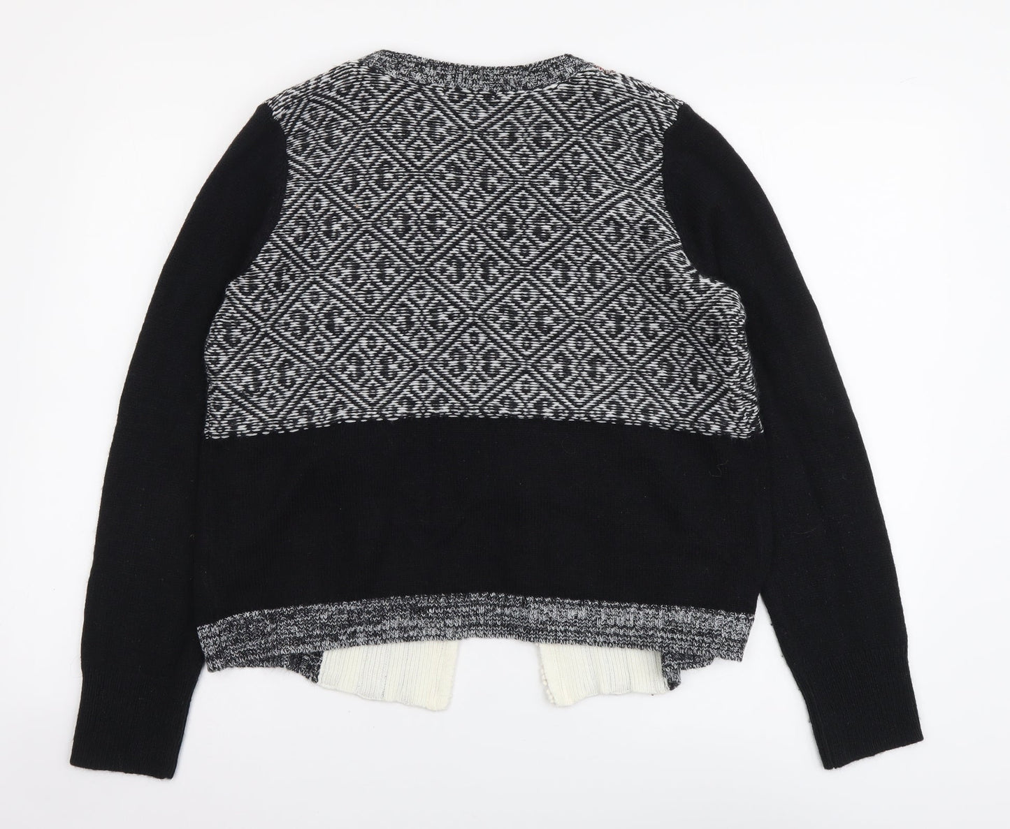 TU Womens Multicoloured V-Neck Geometric Acrylic Cardigan Jumper Size 12