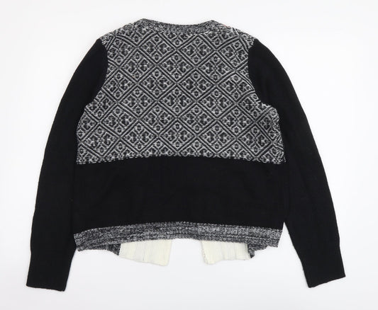 TU Womens Multicoloured V-Neck Geometric Acrylic Cardigan Jumper Size 12