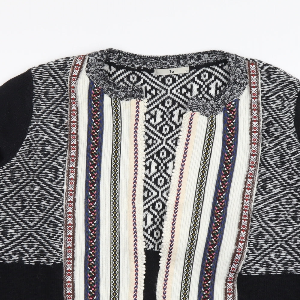 TU Womens Multicoloured V-Neck Geometric Acrylic Cardigan Jumper Size 12