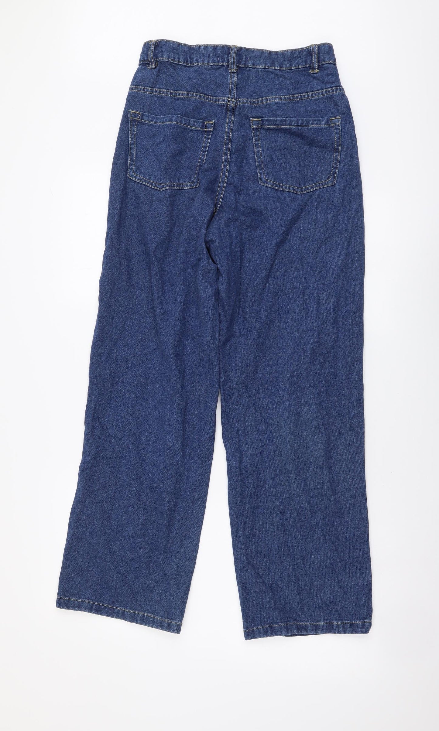 Forever Denim Womens Blue Cotton Wide-Leg Jeans Size 6 L28 in Regular Button - Distressed Look