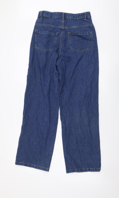 Forever Denim Womens Blue Cotton Wide-Leg Jeans Size 6 L28 in Regular Button - Distressed Look