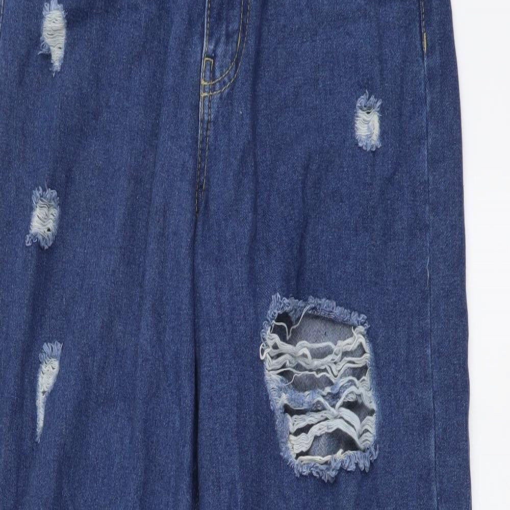 Forever Denim Womens Blue Cotton Wide-Leg Jeans Size 6 L28 in Regular Button - Distressed Look
