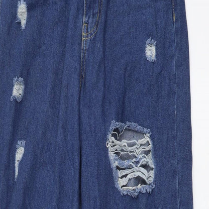 Forever Denim Womens Blue Cotton Wide-Leg Jeans Size 6 L28 in Regular Button - Distressed Look