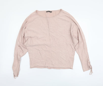 Stardivarius Womens Pink Round Neck Acrylic Pullover Jumper Size S