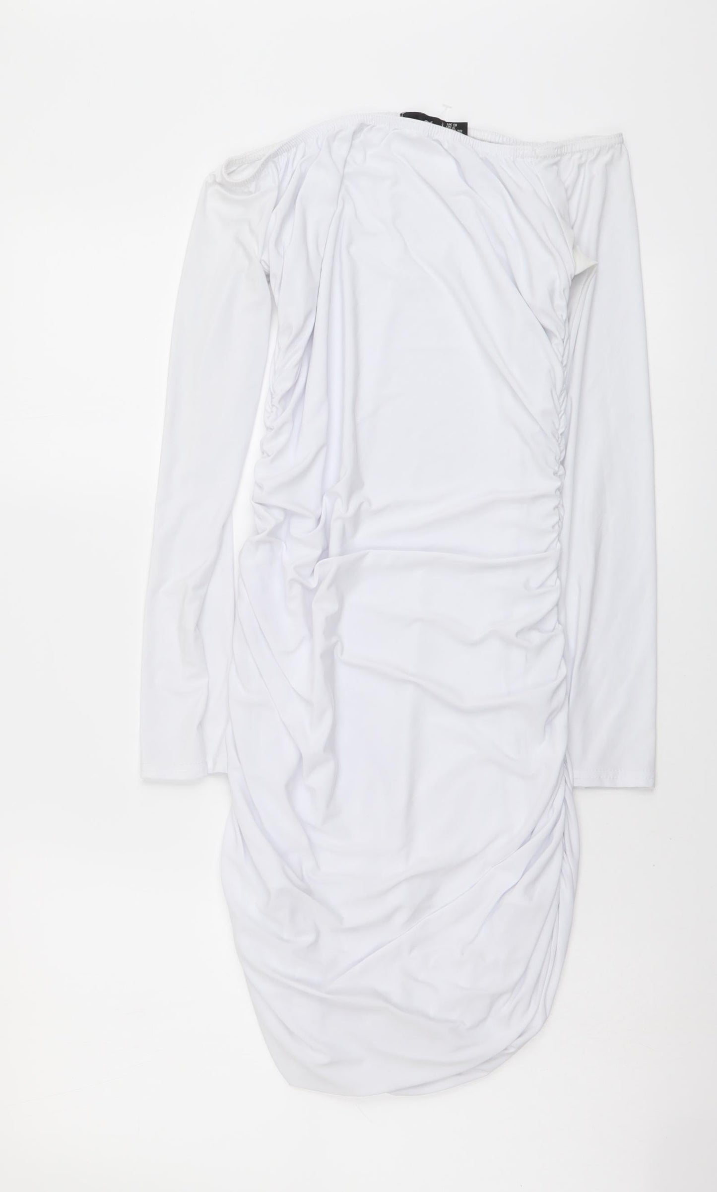 PRETTYLITTLETHING Womens White Polyester Bodycon Size 10 Off the Shoulder Pullover