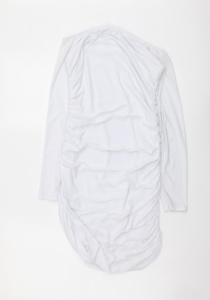 PRETTYLITTLETHING Womens White Polyester Bodycon Size 10 Off the Shoulder Pullover