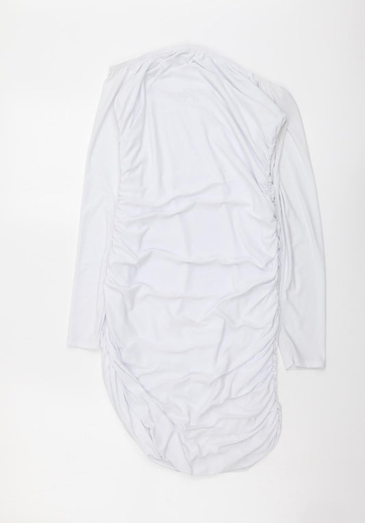 PRETTYLITTLETHING Womens White Polyester Bodycon Size 10 Off the Shoulder Pullover