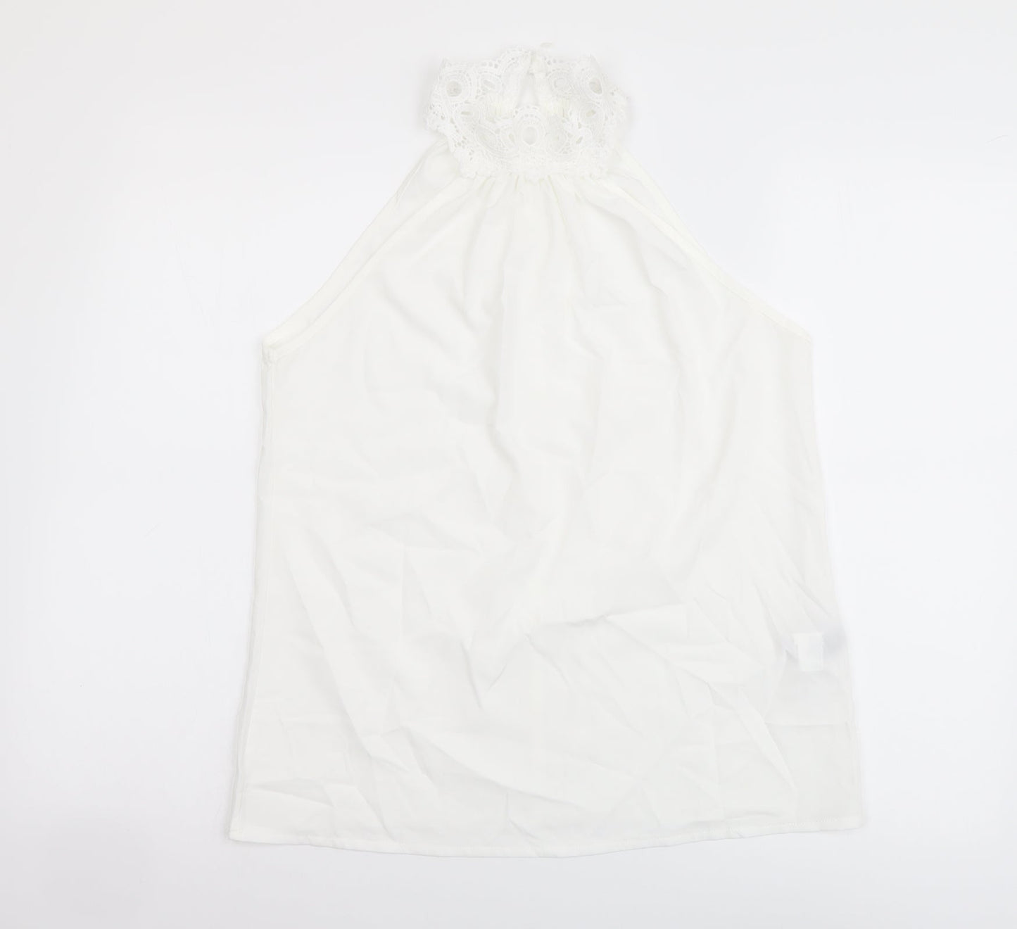 SheIn Womens White Polyester Basic Tank Size M Halter - Crochet Neckline