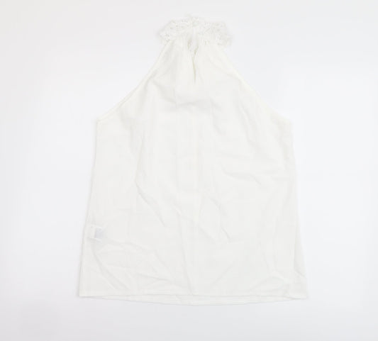 SheIn Womens White Polyester Basic Tank Size M Halter - Crochet Neckline