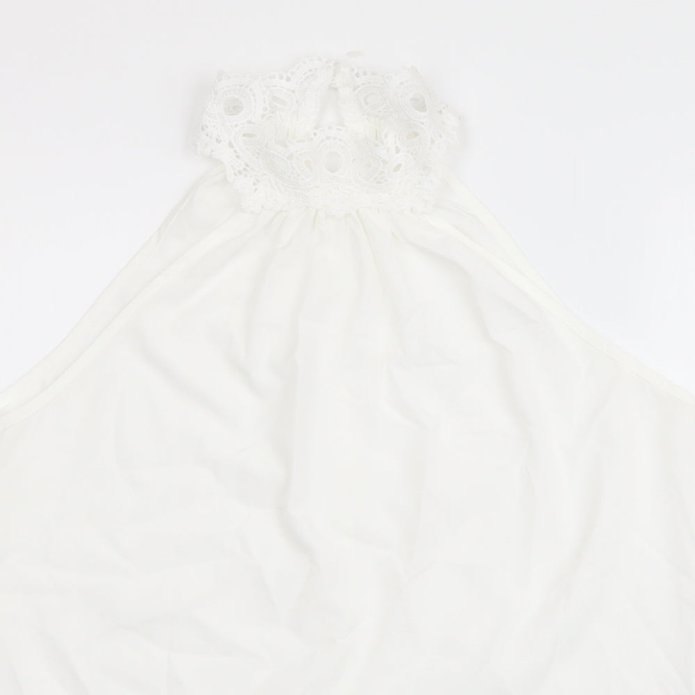 SheIn Womens White Polyester Basic Tank Size M Halter - Crochet Neckline