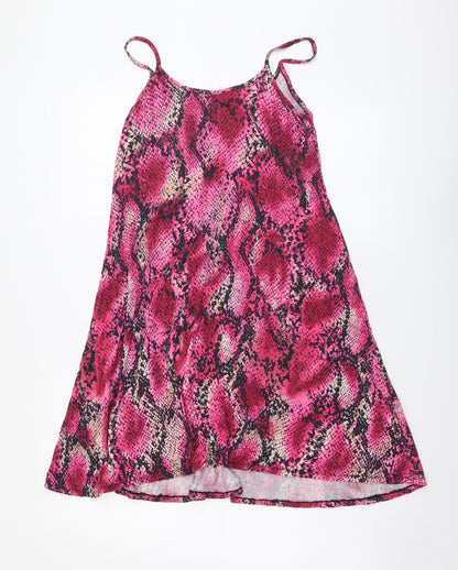G21 Womens Pink Animal Print Polyester Tank Dress Size 8 Round Neck Pullover - Snake Pattern