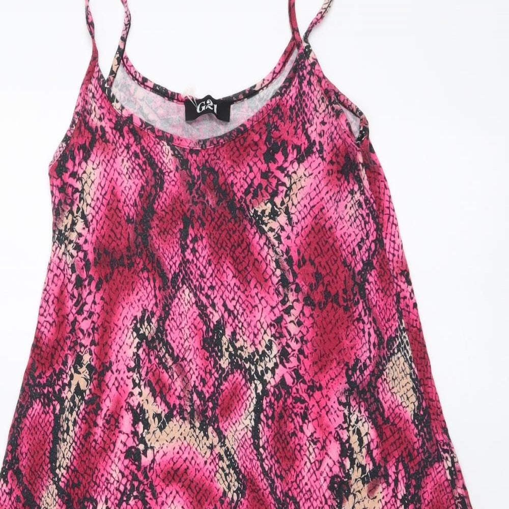 G21 Womens Pink Animal Print Polyester Tank Dress Size 8 Round Neck Pullover - Snake Pattern
