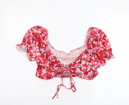 SheIn Womens Multicoloured Geometric Polyester Cropped Blouse Size L Sweetheart