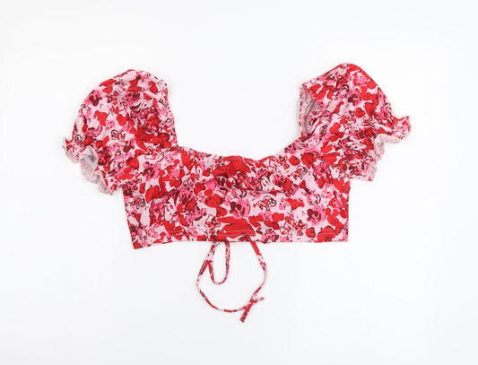 SheIn Womens Multicoloured Geometric Polyester Cropped Blouse Size L Sweetheart