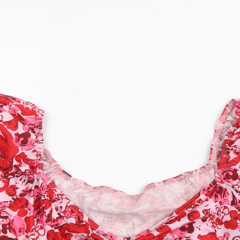 SheIn Womens Multicoloured Geometric Polyester Cropped Blouse Size L Sweetheart