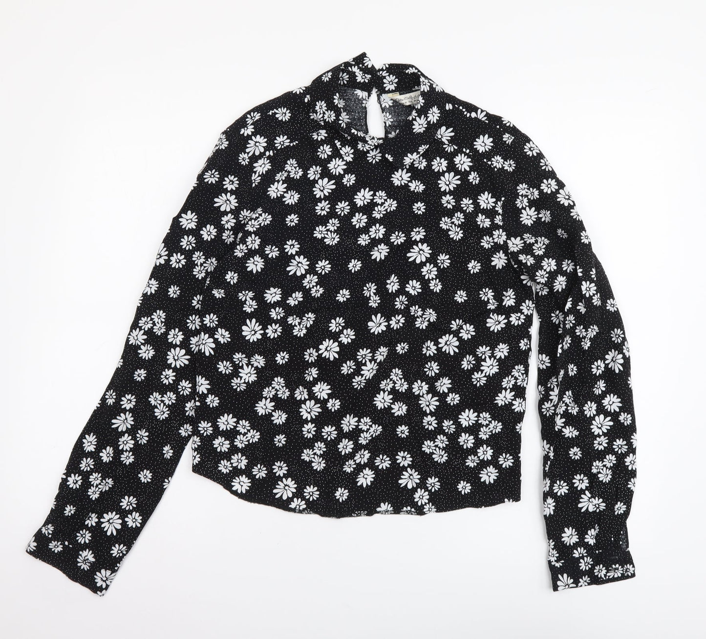 Miss Selfridge Womens Black Floral Viscose Basic Blouse Size 8 Collared